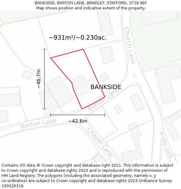 BANKSIDE, BARTON LANE, BRADLEY, STAFFORD, ST18 9EF: Plot and title map