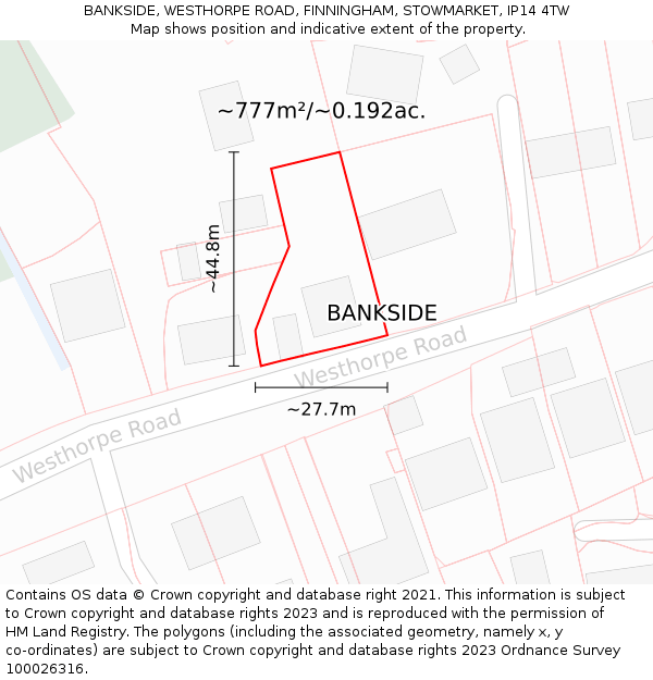 BANKSIDE, WESTHORPE ROAD, FINNINGHAM, STOWMARKET, IP14 4TW: Plot and title map