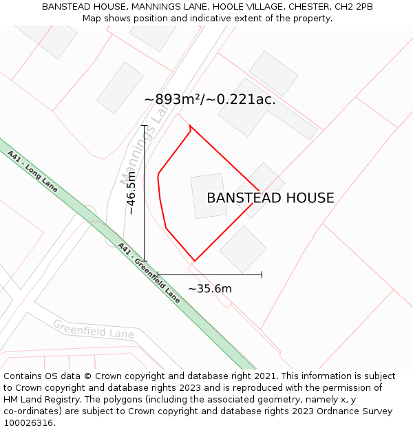 BANSTEAD HOUSE, MANNINGS LANE, HOOLE VILLAGE, CHESTER, CH2 2PB: Plot and title map