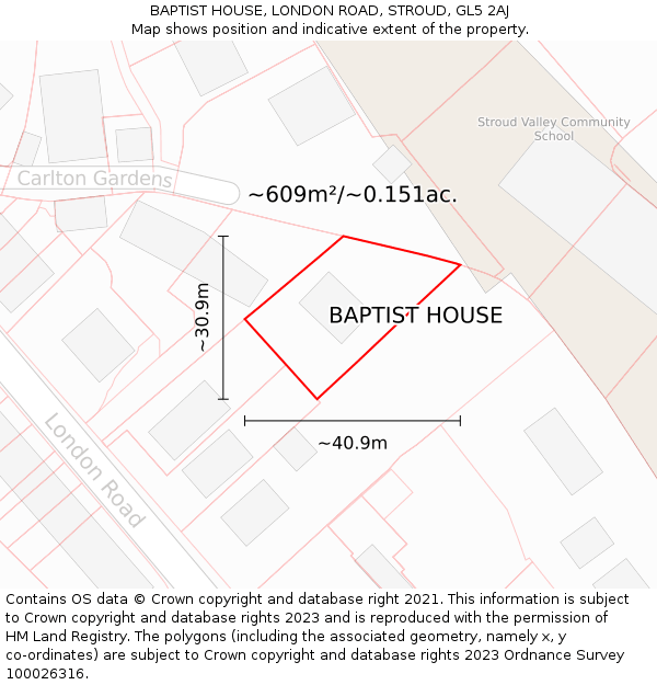 BAPTIST HOUSE, LONDON ROAD, STROUD, GL5 2AJ: Plot and title map