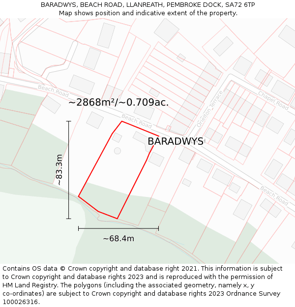 BARADWYS, BEACH ROAD, LLANREATH, PEMBROKE DOCK, SA72 6TP: Plot and title map