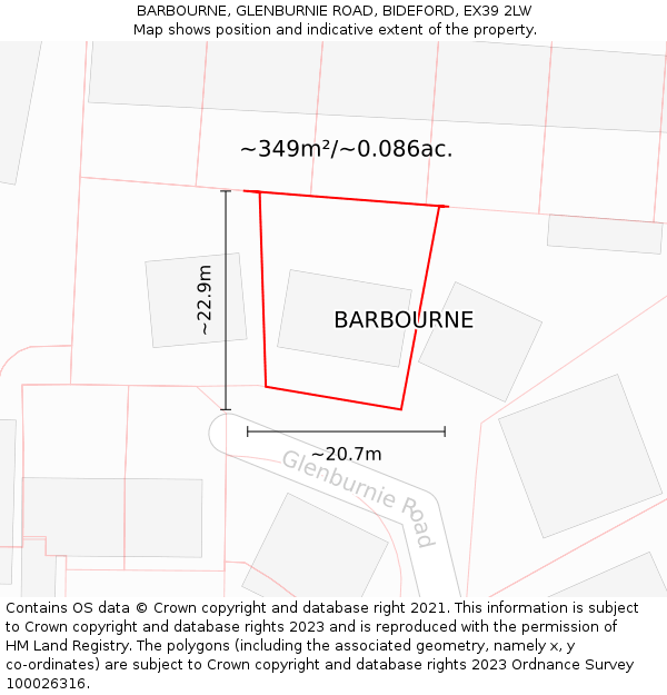 BARBOURNE, GLENBURNIE ROAD, BIDEFORD, EX39 2LW: Plot and title map