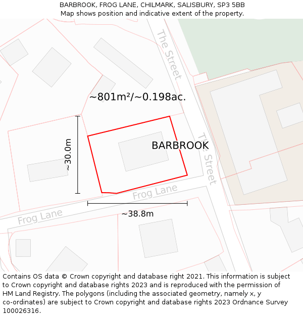 BARBROOK, FROG LANE, CHILMARK, SALISBURY, SP3 5BB: Plot and title map