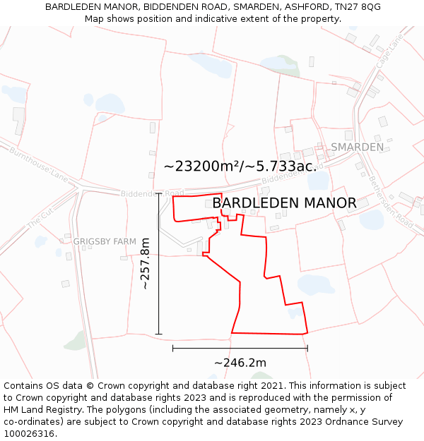 BARDLEDEN MANOR, BIDDENDEN ROAD, SMARDEN, ASHFORD, TN27 8QG: Plot and title map