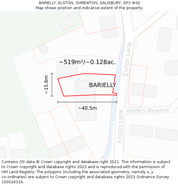 BARIELLY, ELSTON, SHREWTON, SALISBURY, SP3 4HQ: Plot and title map