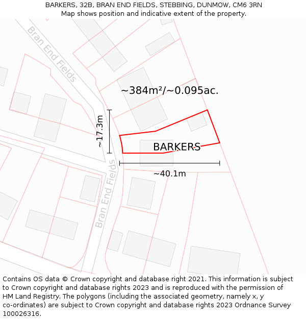 BARKERS, 32B, BRAN END FIELDS, STEBBING, DUNMOW, CM6 3RN: Plot and title map