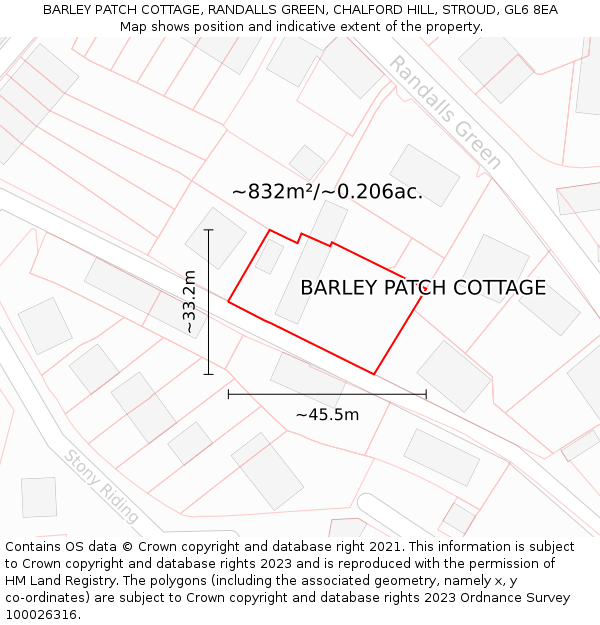 BARLEY PATCH COTTAGE, RANDALLS GREEN, CHALFORD HILL, STROUD, GL6 8EA: Plot and title map