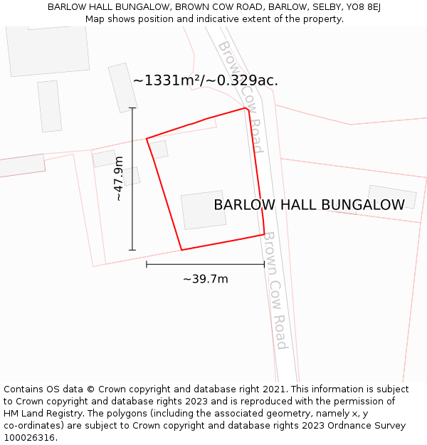 BARLOW HALL BUNGALOW, BROWN COW ROAD, BARLOW, SELBY, YO8 8EJ: Plot and title map