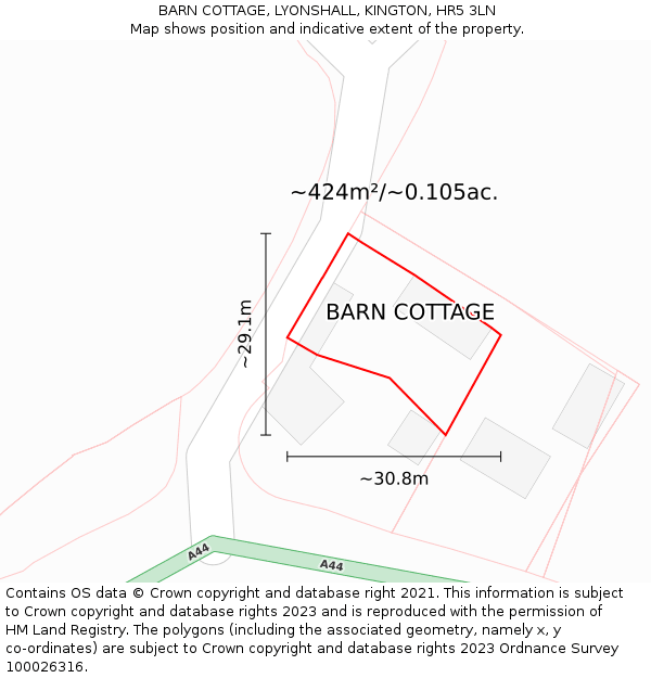 BARN COTTAGE, LYONSHALL, KINGTON, HR5 3LN: Plot and title map