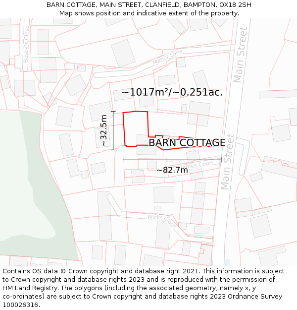 BARN COTTAGE, MAIN STREET, CLANFIELD, BAMPTON, OX18 2SH: Plot and title map