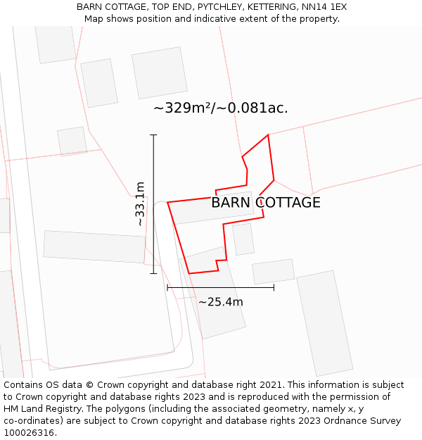 BARN COTTAGE, TOP END, PYTCHLEY, KETTERING, NN14 1EX: Plot and title map