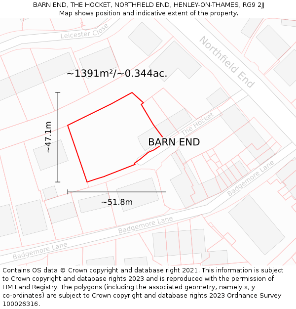 BARN END, THE HOCKET, NORTHFIELD END, HENLEY-ON-THAMES, RG9 2JJ: Plot and title map