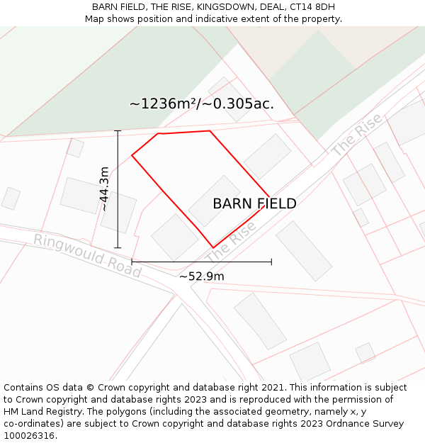 BARN FIELD, THE RISE, KINGSDOWN, DEAL, CT14 8DH: Plot and title map