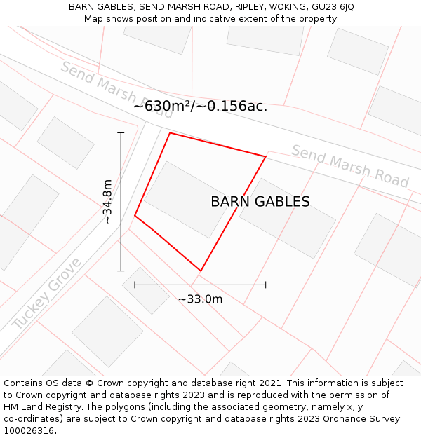 BARN GABLES, SEND MARSH ROAD, RIPLEY, WOKING, GU23 6JQ: Plot and title map