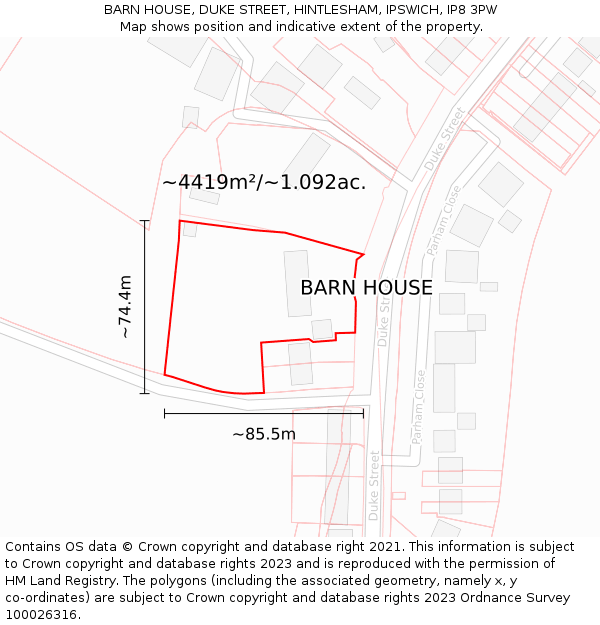 BARN HOUSE, DUKE STREET, HINTLESHAM, IPSWICH, IP8 3PW: Plot and title map