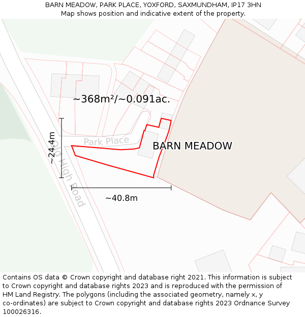 BARN MEADOW, PARK PLACE, YOXFORD, SAXMUNDHAM, IP17 3HN: Plot and title map