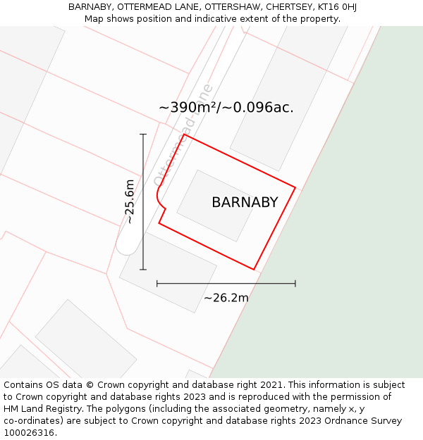 BARNABY, OTTERMEAD LANE, OTTERSHAW, CHERTSEY, KT16 0HJ: Plot and title map