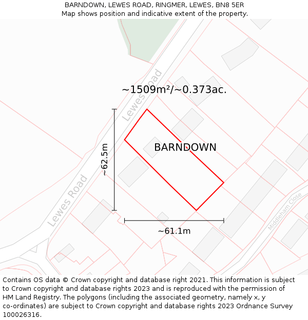 BARNDOWN, LEWES ROAD, RINGMER, LEWES, BN8 5ER: Plot and title map