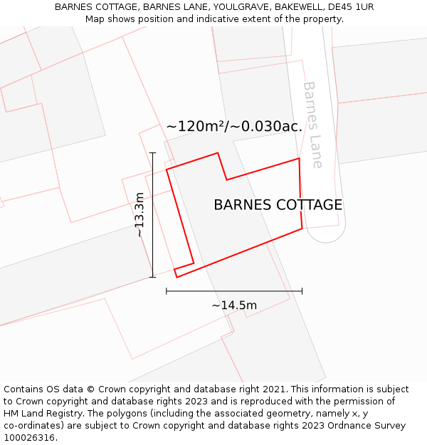 BARNES COTTAGE, BARNES LANE, YOULGRAVE, BAKEWELL, DE45 1UR: Plot and title map