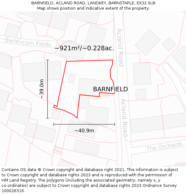 BARNFIELD, ACLAND ROAD, LANDKEY, BARNSTAPLE, EX32 0LB: Plot and title map