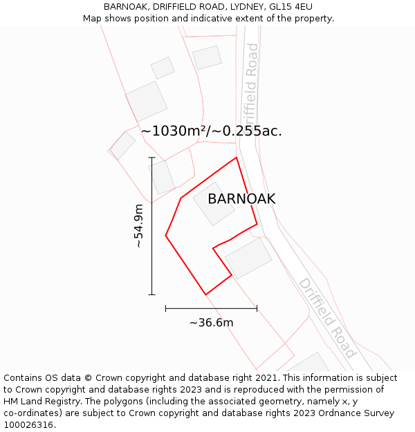 BARNOAK, DRIFFIELD ROAD, LYDNEY, GL15 4EU: Plot and title map