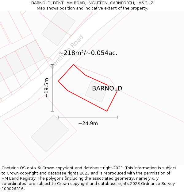 BARNOLD, BENTHAM ROAD, INGLETON, CARNFORTH, LA6 3HZ: Plot and title map