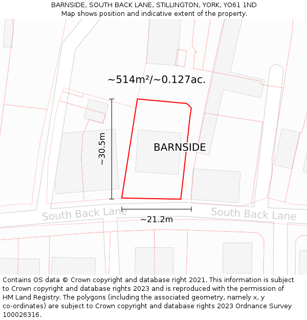 BARNSIDE, SOUTH BACK LANE, STILLINGTON, YORK, YO61 1ND: Plot and title map