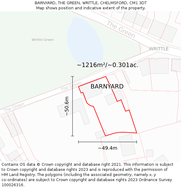 BARNYARD, THE GREEN, WRITTLE, CHELMSFORD, CM1 3DT: Plot and title map