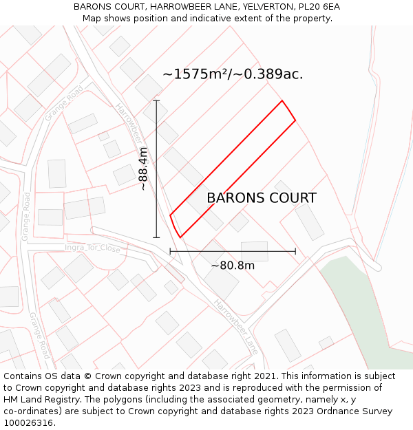 BARONS COURT, HARROWBEER LANE, YELVERTON, PL20 6EA: Plot and title map