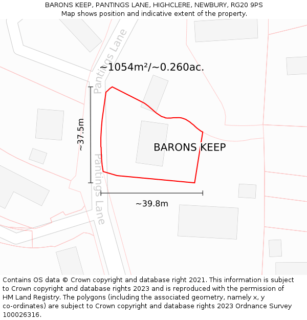 BARONS KEEP, PANTINGS LANE, HIGHCLERE, NEWBURY, RG20 9PS: Plot and title map