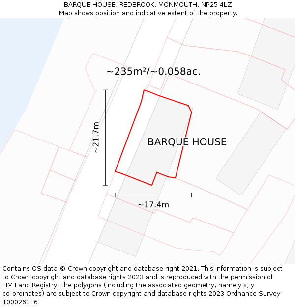 BARQUE HOUSE, REDBROOK, MONMOUTH, NP25 4LZ: Plot and title map