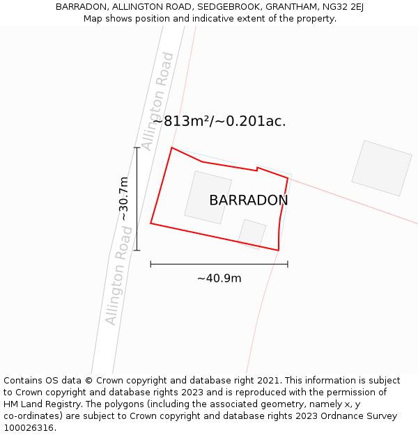 BARRADON, ALLINGTON ROAD, SEDGEBROOK, GRANTHAM, NG32 2EJ: Plot and title map