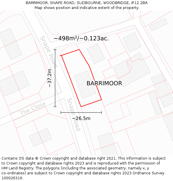 BARRIMOOR, SNAPE ROAD, SUDBOURNE, WOODBRIDGE, IP12 2BA: Plot and title map