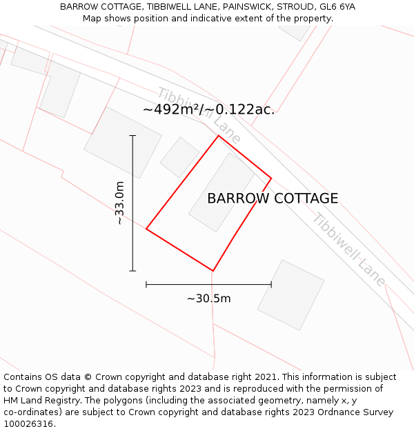 BARROW COTTAGE, TIBBIWELL LANE, PAINSWICK, STROUD, GL6 6YA: Plot and title map