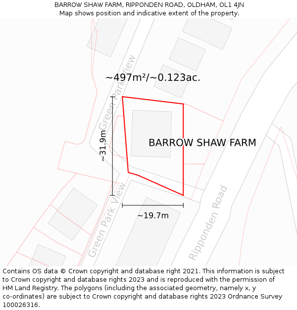 BARROW SHAW FARM, RIPPONDEN ROAD, OLDHAM, OL1 4JN: Plot and title map