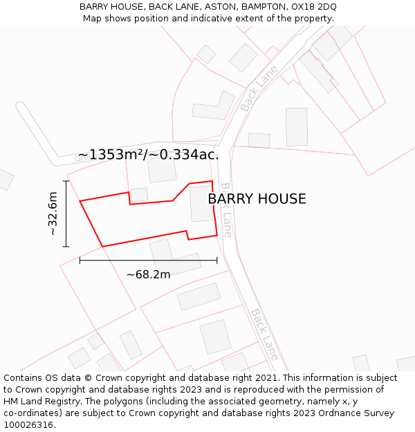 BARRY HOUSE, BACK LANE, ASTON, BAMPTON, OX18 2DQ: Plot and title map