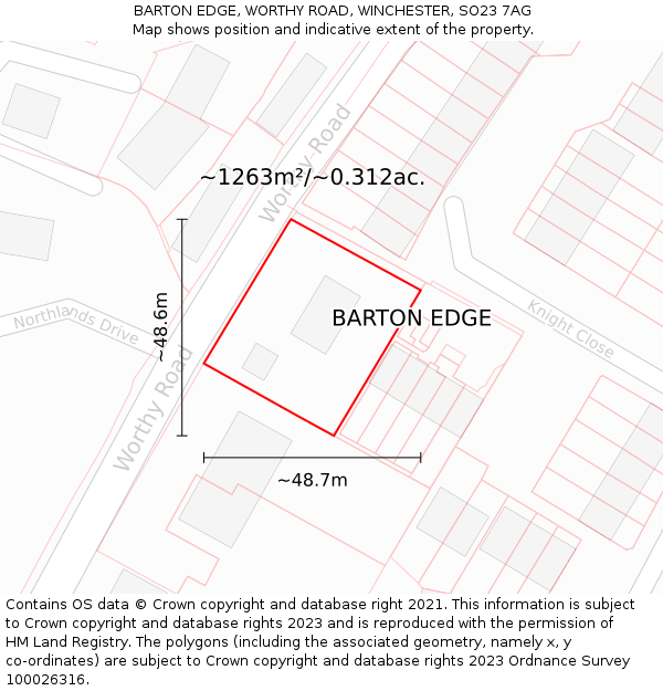 BARTON EDGE, WORTHY ROAD, WINCHESTER, SO23 7AG: Plot and title map