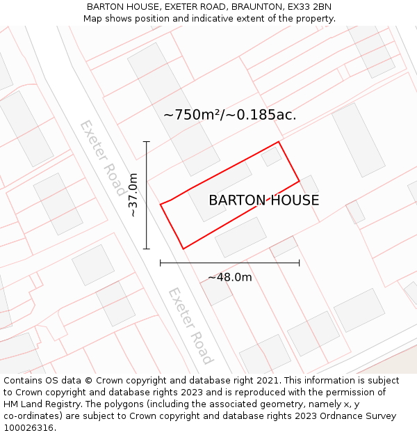 BARTON HOUSE, EXETER ROAD, BRAUNTON, EX33 2BN: Plot and title map