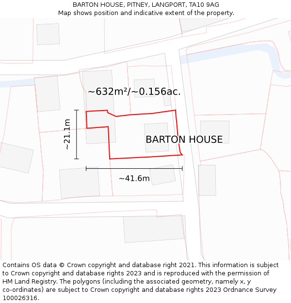 BARTON HOUSE, PITNEY, LANGPORT, TA10 9AG: Plot and title map