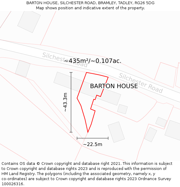 BARTON HOUSE, SILCHESTER ROAD, BRAMLEY, TADLEY, RG26 5DG: Plot and title map