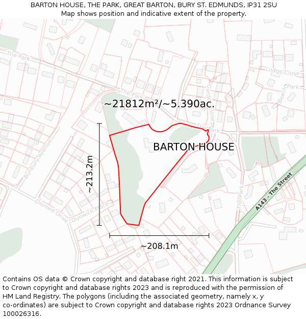 BARTON HOUSE, THE PARK, GREAT BARTON, BURY ST. EDMUNDS, IP31 2SU: Plot and title map