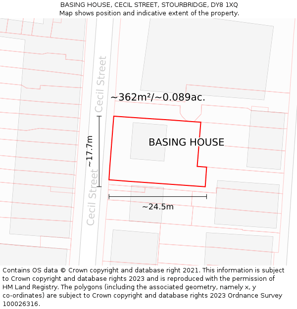 BASING HOUSE, CECIL STREET, STOURBRIDGE, DY8 1XQ: Plot and title map