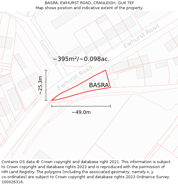 BASRA, EWHURST ROAD, CRANLEIGH, GU6 7EF: Plot and title map
