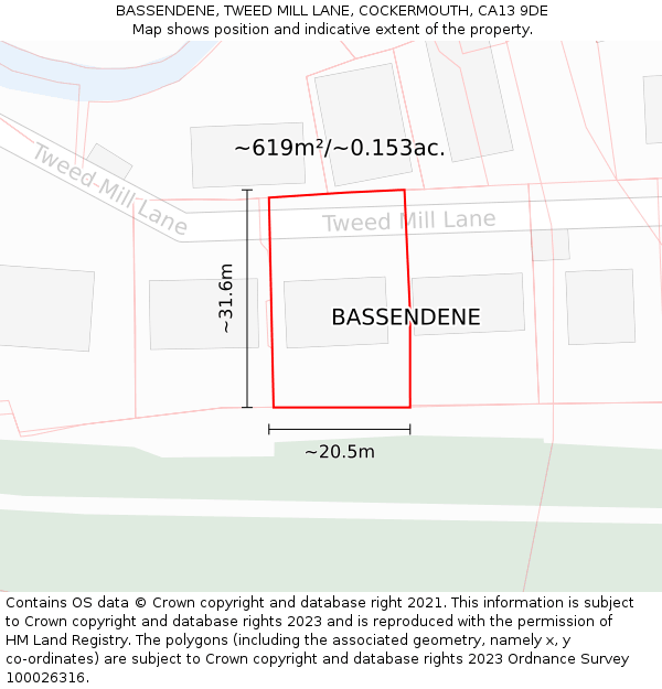 BASSENDENE, TWEED MILL LANE, COCKERMOUTH, CA13 9DE: Plot and title map