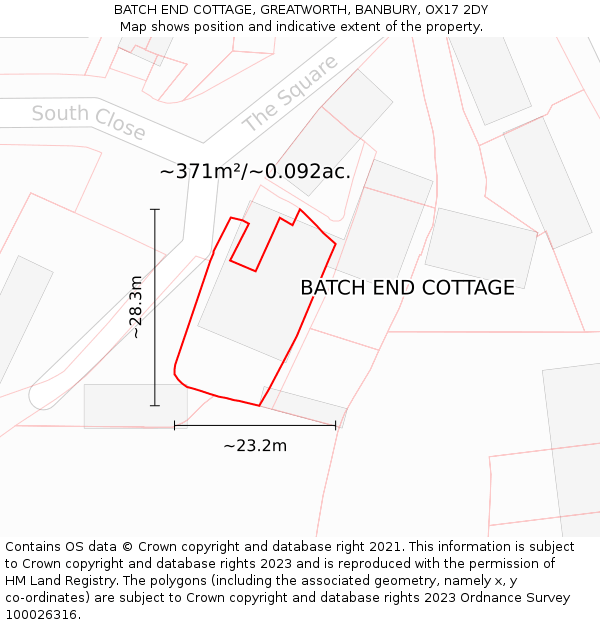 BATCH END COTTAGE, GREATWORTH, BANBURY, OX17 2DY: Plot and title map