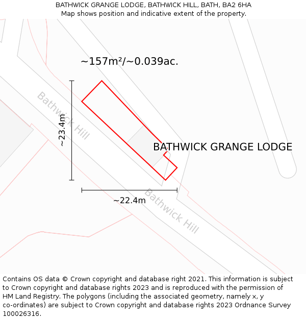 BATHWICK GRANGE LODGE, BATHWICK HILL, BATH, BA2 6HA: Plot and title map