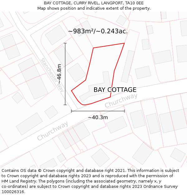 BAY COTTAGE, CURRY RIVEL, LANGPORT, TA10 0EE: Plot and title map