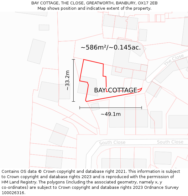 BAY COTTAGE, THE CLOSE, GREATWORTH, BANBURY, OX17 2EB: Plot and title map