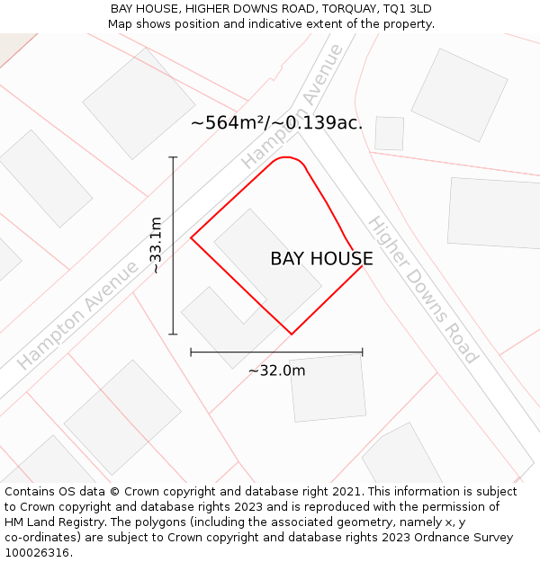 BAY HOUSE, HIGHER DOWNS ROAD, TORQUAY, TQ1 3LD: Plot and title map