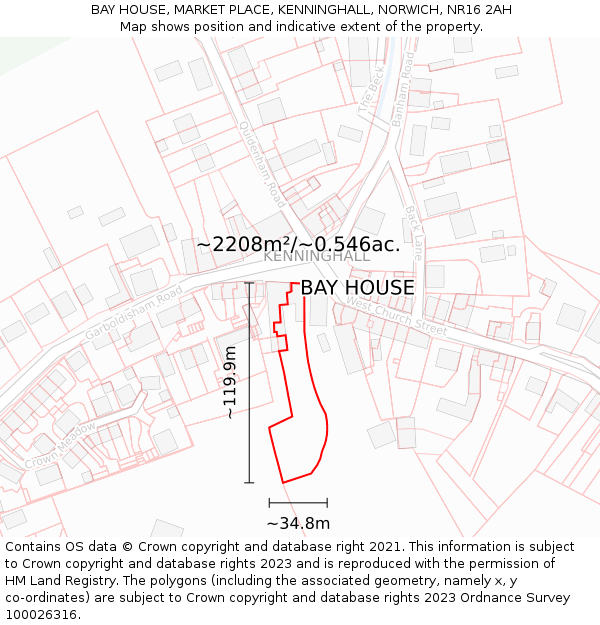 BAY HOUSE, MARKET PLACE, KENNINGHALL, NORWICH, NR16 2AH: Plot and title map